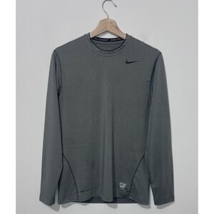 Nike Pro Combat Mens T Shirt S Gray Crew Neck Long Sleeve Breathable Logo